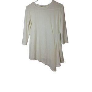 Promesa new Tunic Top Asymmetric Hem Long Sleeve Casual Comfy White Size S